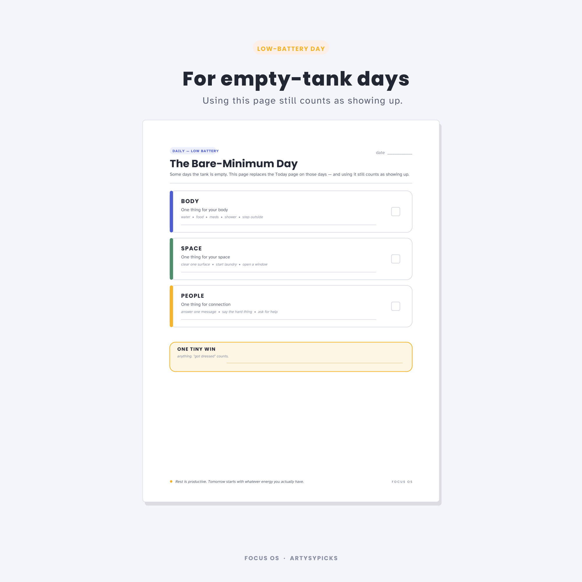 The Bare-Minimum Day page, a shortened plan for low-energy days