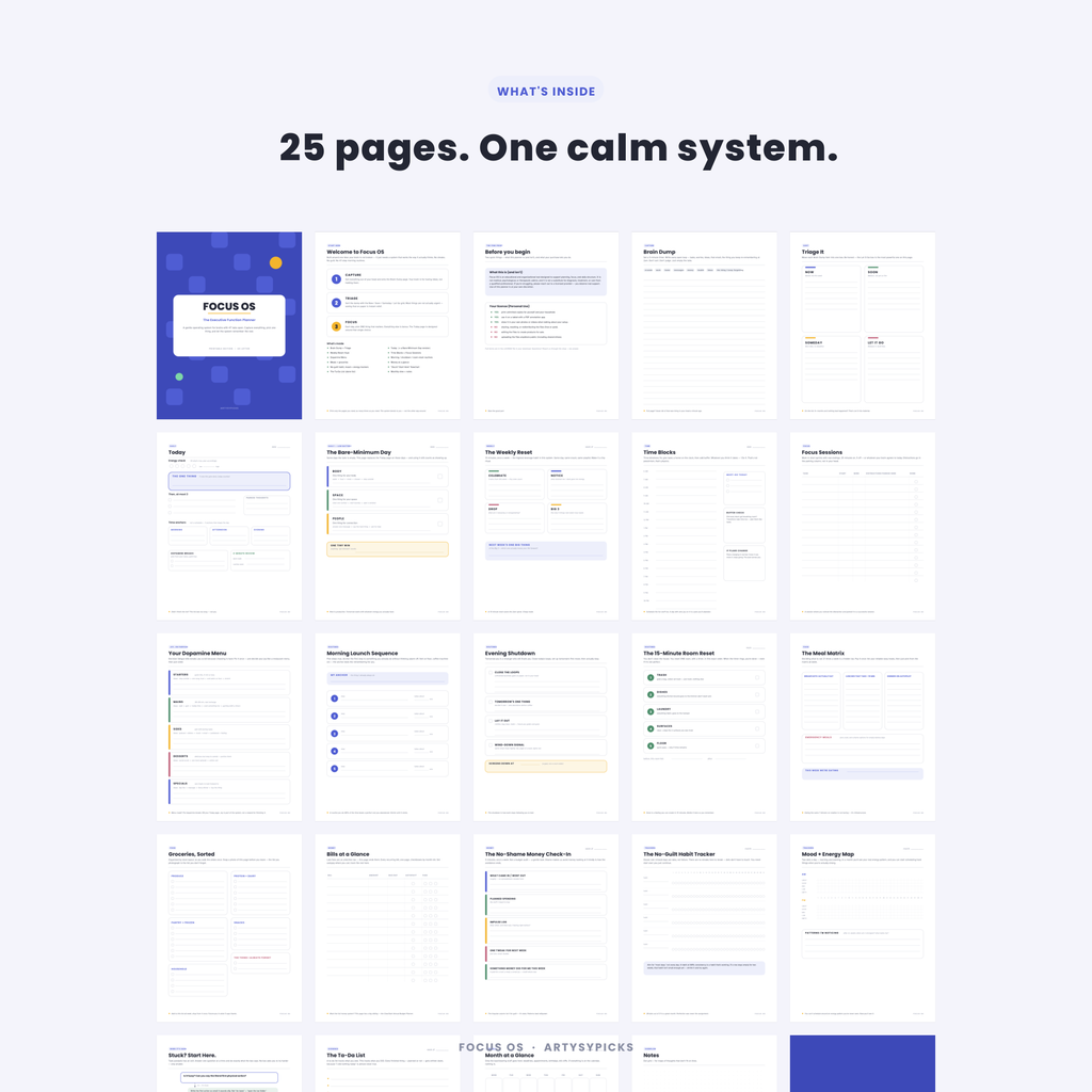 Grid of all 25 planner pages shown as thumbnails