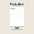 Bills at a Glance printable planner page