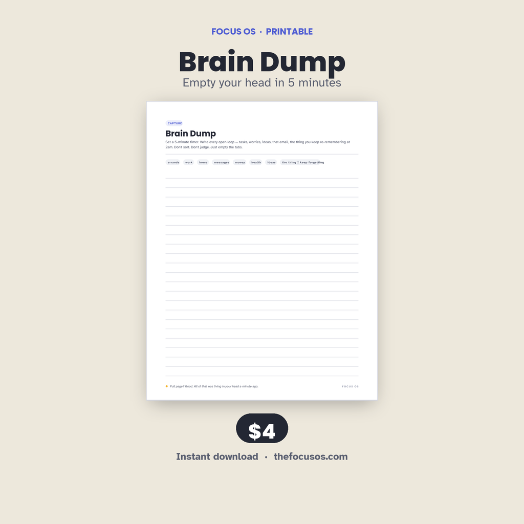 Brain Dump printable planner page