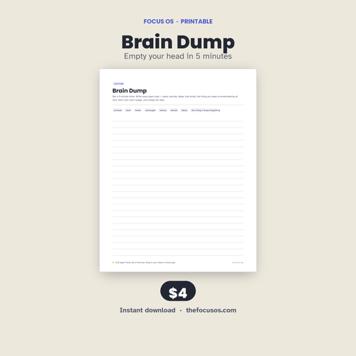 Brain Dump printable planner page