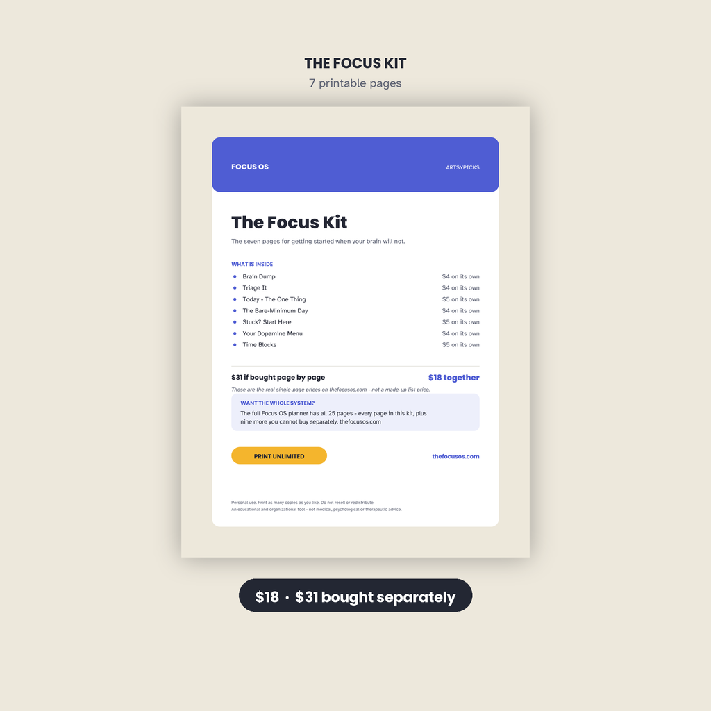 The Focus Kit - 7 printable pages