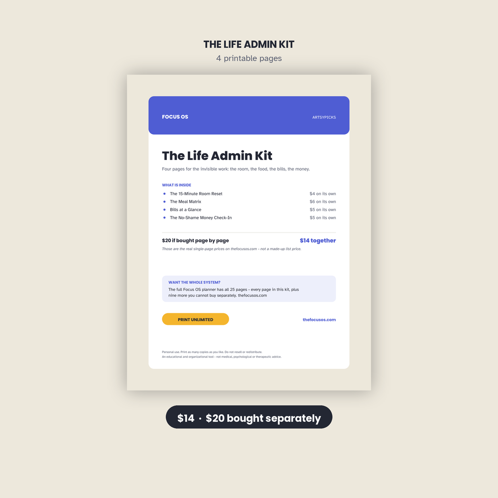 The Life Admin Kit - 4 printable pages