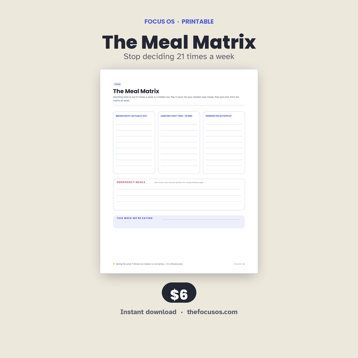 The Meal Matrix printable planner page