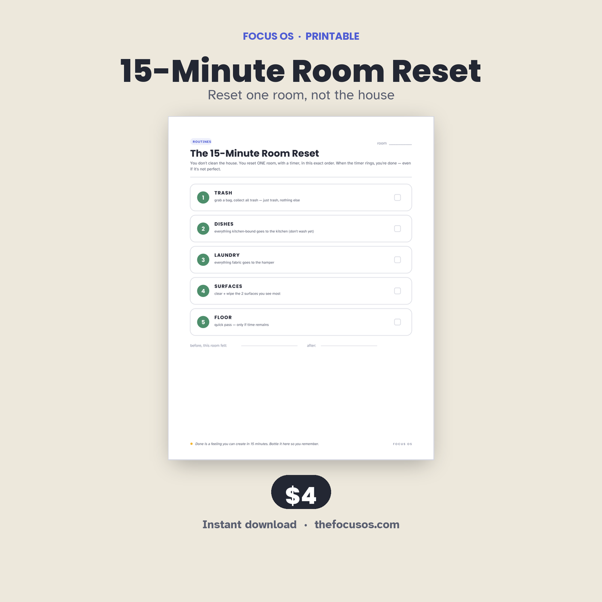 The 15-Minute Room Reset printable planner page