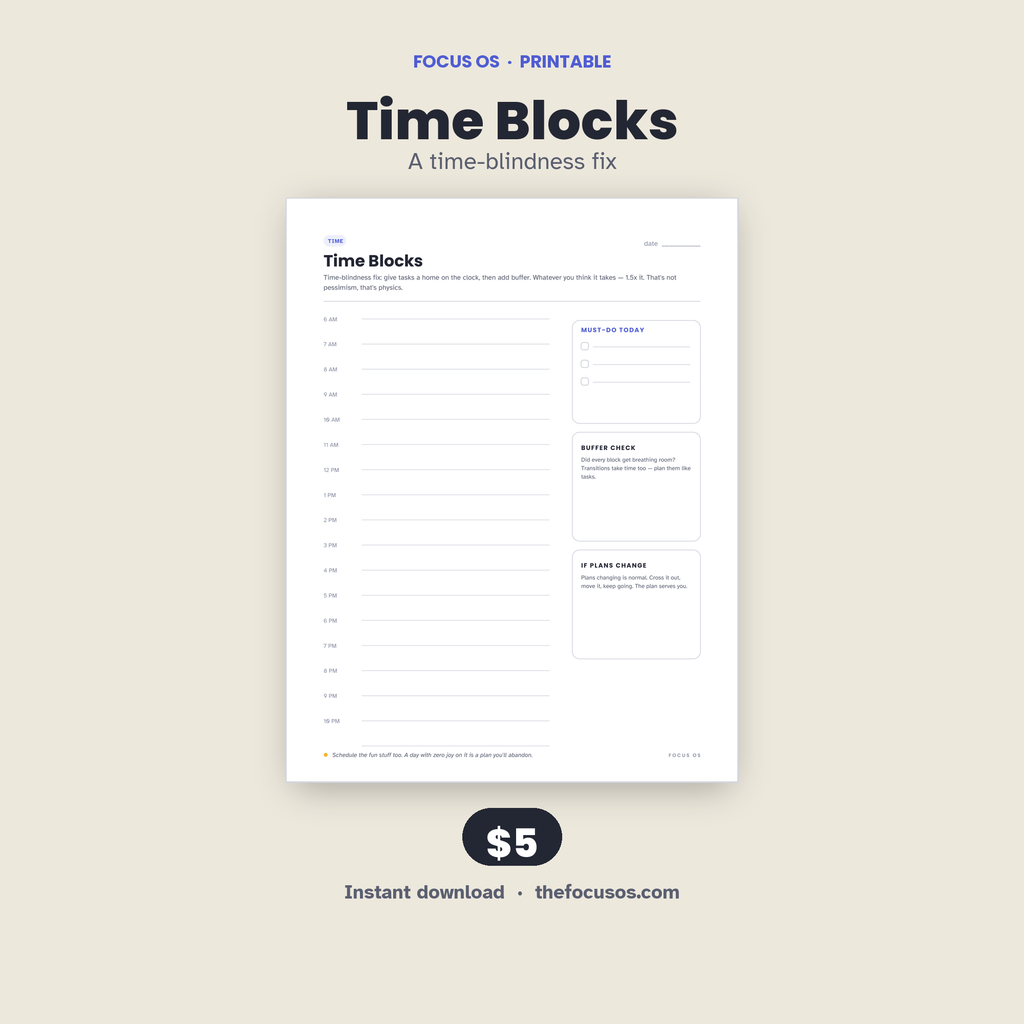 Time Blocks printable planner page
