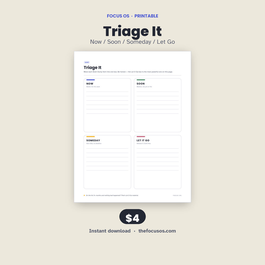 Triage It printable planner page