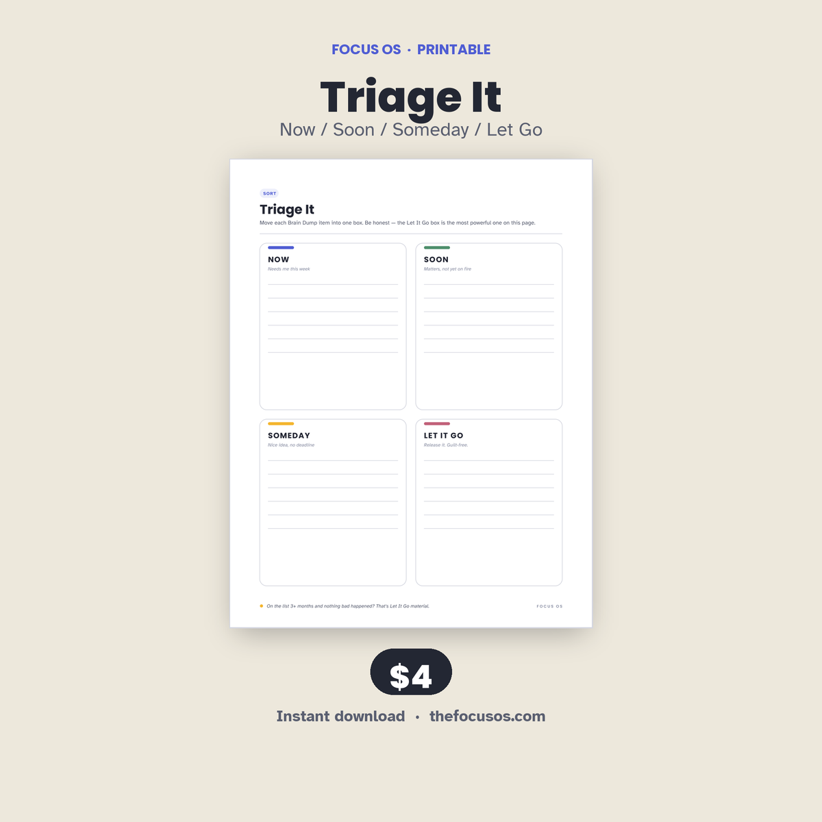 Triage It printable planner page