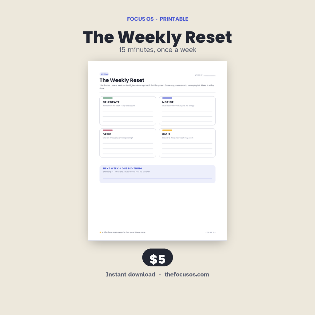 The Weekly Reset printable planner page